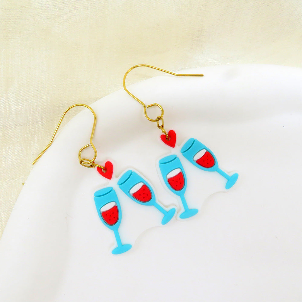 Wholesale Valentine's Day Series PVC Soft Rubber Drop Glass Love Pendant Earrings Cute Cartoon Stainless Steel Earrings
